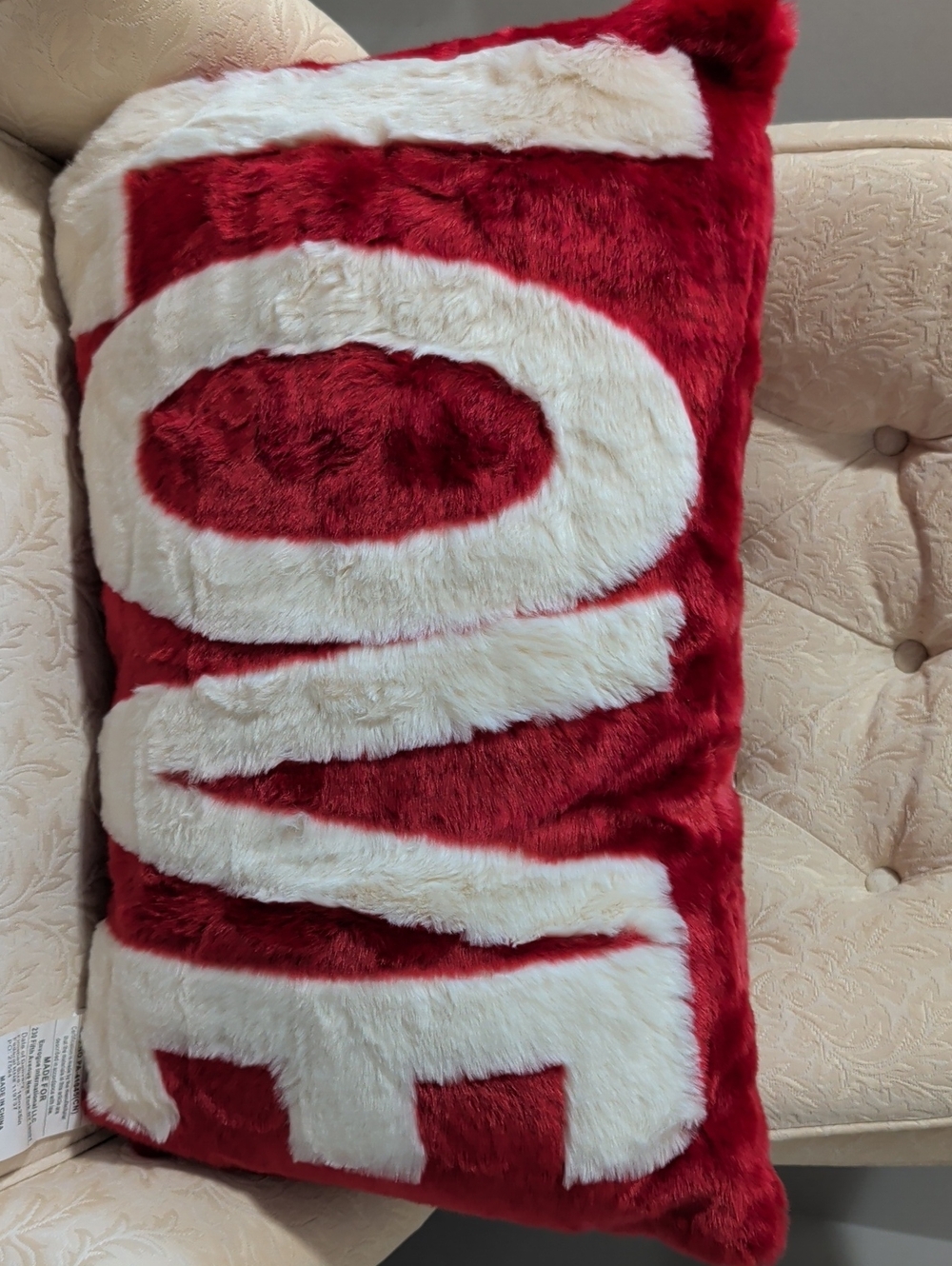 Red and White Faux Fur 'LOVE' Pillow
